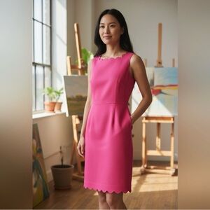 J.CREW Womens Scalloped Basketweave Square Neck Lined Dress Size 10 Begonia Pink